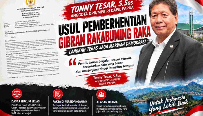 Anggota DPR-RI Asal Papua Tony Tesar Usulkan Impeachment Wapres Gibran?